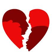 Silhouettes of 4 people in dark red and light red. They are shaped like a heart with a split down the middle showing how the two halves fit together.