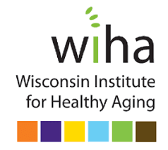 wiha Wisconsin Institute for Healthy Aging with six squares in the colors of orange, purple, yellow, light blue, green, and brown