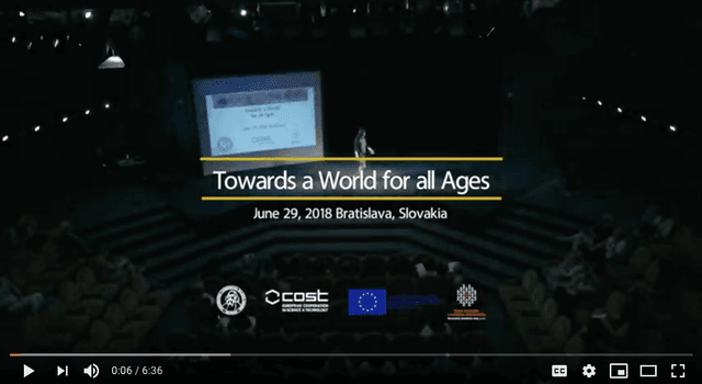 A view of an auditorium for the presentation titled "Towards a World for all Ages" dated June 29, 2018 in Bratislava, Slovakia