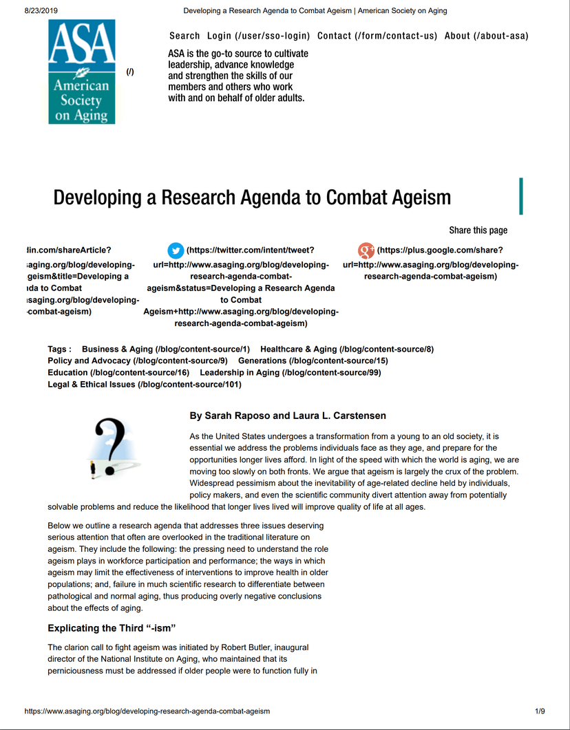 Developing a Research Agenda to Combat Ageism
